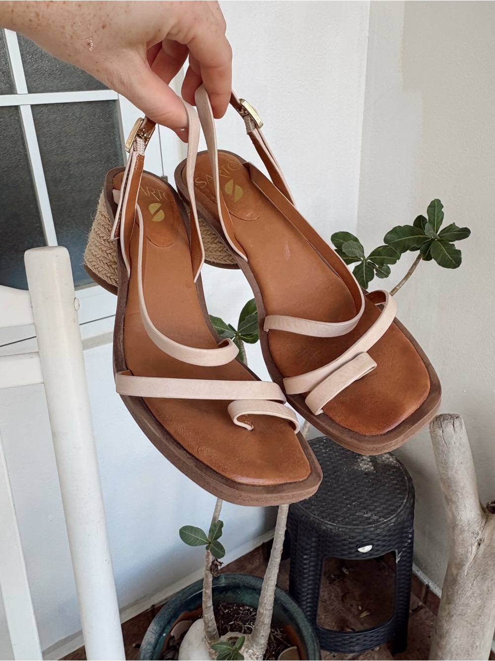 Franco Sarto Leather Strappy Wedge Sandals - Women